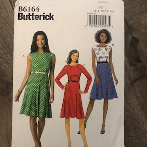 Butterick B6164 Sewing Pattern | Sizes 6–14 | Misses’ Semi-Fitted Dress with Pleated Bodice | Uncut