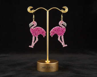 Kolczyki z kryształkami w kolorze różowego flaminga, pozłacane 18-karatowym złotem, w stylu boho chic, prezent