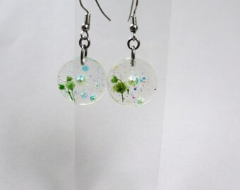 Resin Dangle Earrings | Dried Flower Circle Silver Earring - Mother’s Day Gift