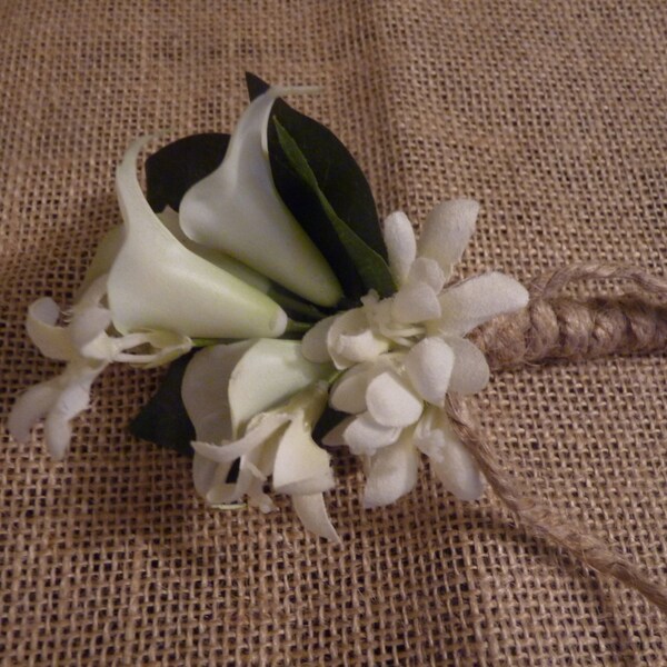 Rustic ivory floral boutonniere, Shabby chic, Cottage