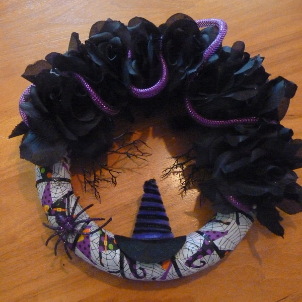 Witch wreath, Halloween wreath, black wreath, spooky wreath