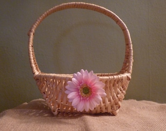Shabby Chic Wedding basket, Flower girl basket, Wedding decor, Pink daisy