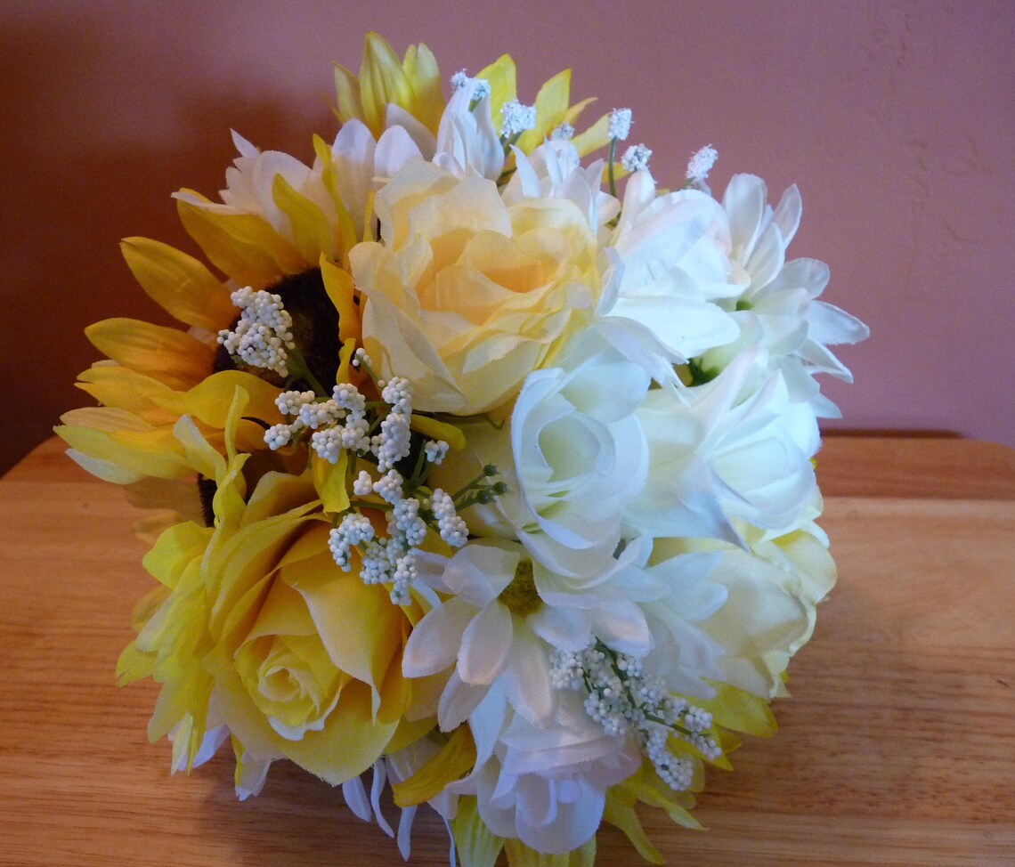 Sunflower bouquet. Rose and sunflower bouquet. Yellow and Etsy