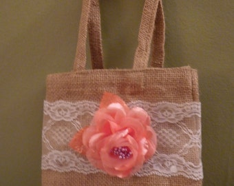 Rustic/Shabby Chic flower girl purse, ~Flower girl basket alternative~ Lace & Coral