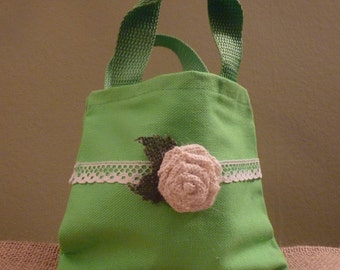 Bright green little girls rustic purse. Wedding. ~Flower girl basket alternative~