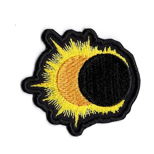 Solar Eclipse Patch Iron On Patch Embroidered Eclipse of the Sun Fabric Moon Lunar Eclipse Applique Patch by BalkisBoutique!