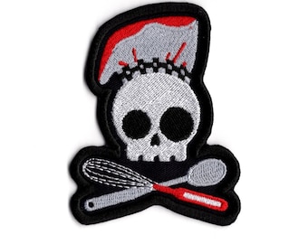 Chef Skull Patch  Embroidered Iron On Patch Skull & Crossbones Chef Apron Patch Fabric Applique Yes Chef Patch Toile Art