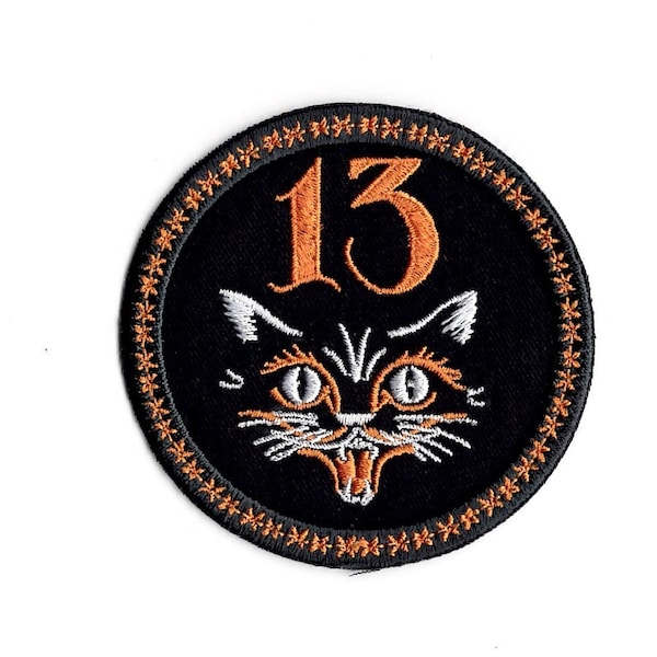 Number 13 Patch  Embroidered Iron On Patch Number Thirteen Patch Black Cat Patch by BalkisBoutique!