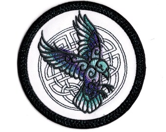 Celtic Raven Embroidered Patch: Iron On Fabric Badge