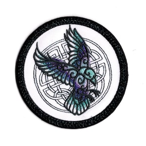 Raven Patch, Celtic  Embroidered Iron On Patch Raven Patch Fabric Bird Patch Patchwork Jacket Toile Art Patch