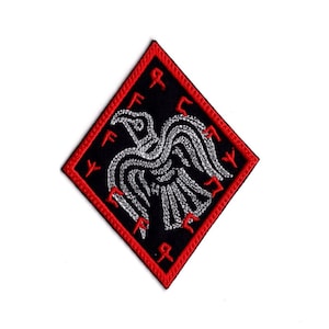 VIKING RAVEN Iron On Patch Embroidered  Fabric Runes Viking Crow Patch