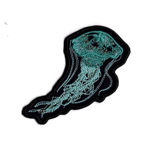 Unique Jellyfish Patch | Iron-On Embroidered Appliqué for Ocean Lovers | Black Twill Fabric | Canada Made by BalkisBoutique!