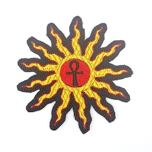 Ankh Sun Embroidered Patch, Egyptian Symbol Iron On Emblem (3.75")