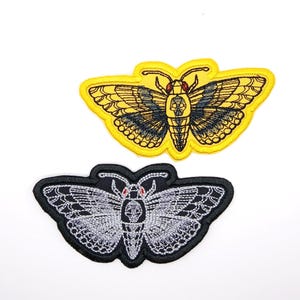 Hawk Moth Skull Patch - Embroidered Iron-On Fabric Patch by BalkisBoutique!