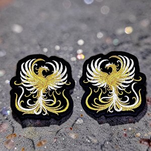 Metallic Gold Silver Phoenix Patch – Mythical Firebird Badge (Iron On) Collection