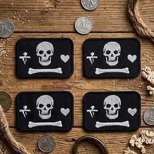 Stede Bonnet Pirate Flag Patch, Embroidered Iron-On Badge Selection