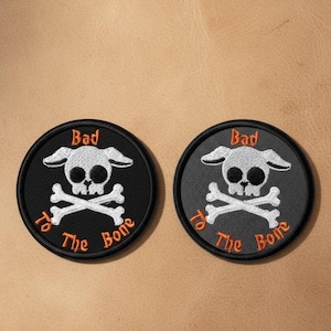 Bad to the Bone Dog Skull Embroidered Patch - Choice of Black or Grey - Biker Puppy Iron On - Punk Pet Vest Accessory