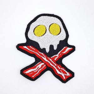 Bacon & Egg Skull Patch - Funny Iron-On Fabric Badge - Breakfast Food Embroidered Patch - BalkisBoutique