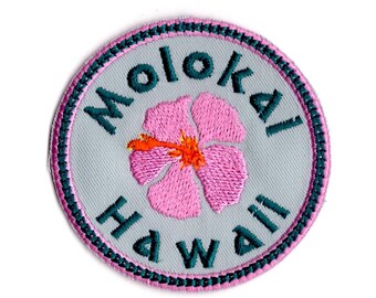 Molokai Hawaii Embroidered Lei Flower Travel Souvenir Iron on Patch
