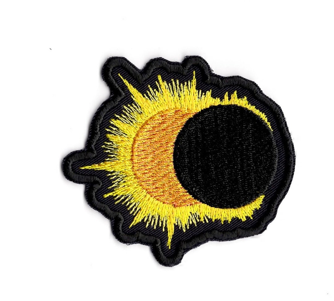 Solar Eclipse Patch Embroidered Iron on Eclipse of the Sun Fabric Moon