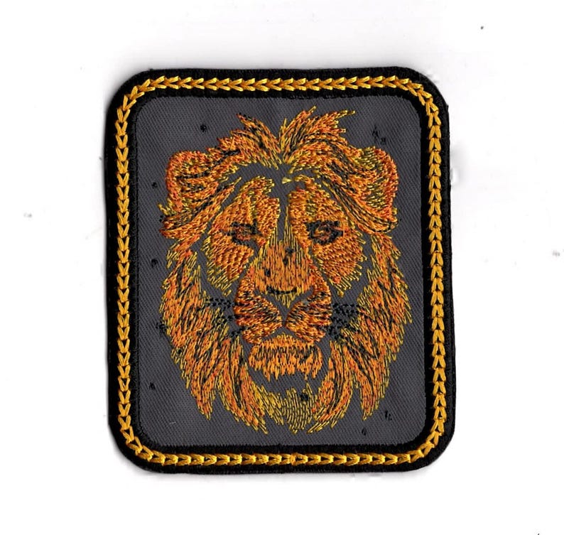 Lion Iron On Patch Embroidered King of the Jungle Safari Fabric Patch Variation by BalkisBoutique! Black Accent Lion