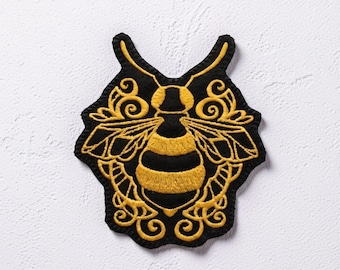 Embroidered Honey Bee Iron-On Patch: Decorative Fabric Applique