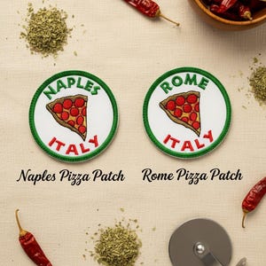 Naples Rome Pizza Patch – Italy Embroidered Fabric Badge Souvenir