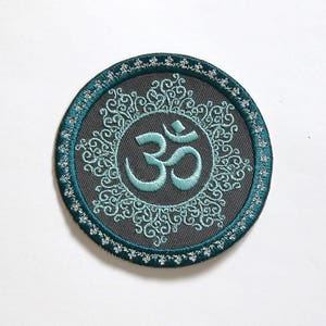 Namaste Om Patch: 3 Inch Gray Twill Zen Symbol for Yoga Jackets & Meditation Bags