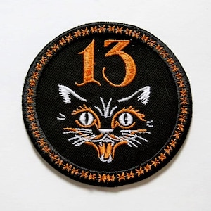 Black Cat Embroidered Patch – No. 13 Tattoo Applique