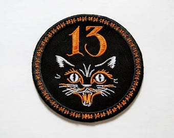 Black Cat Embroidered Patch – No. 13 Tattoo Applique