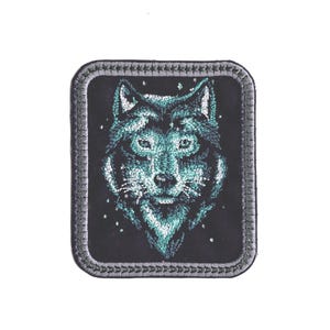 Vargkonstellation-tygmärke, gnistrande stjärna, strykbart, himmelsk vargstil | BalkisBoutique