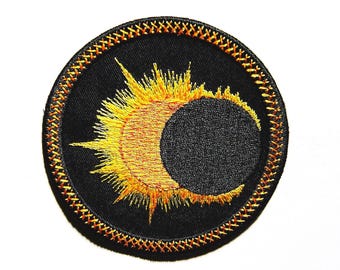 Solar Eclipse Patch: Embroidered Iron-On Space Fabric Patch