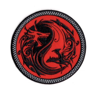 Patch dragons Yin Yang brodé fer sur patch Patch dragons d&#39;arts martiaux Patch en tissu dragons rouges par BalkisBoutique !