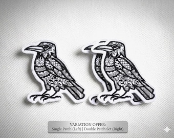Tribal Raven Patch – Embroidered Black Bird Iron-On Applique for Jackets, Gothic Accessories (3.25")