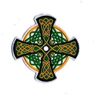 Celtic Cross Embroidered Iron-On Patch - Irish Fabric Applique Badge