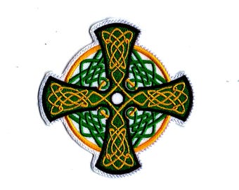 Keltisches Kreuz gestickt Bügelbild - Irish Stoff Applikation Abzeichen