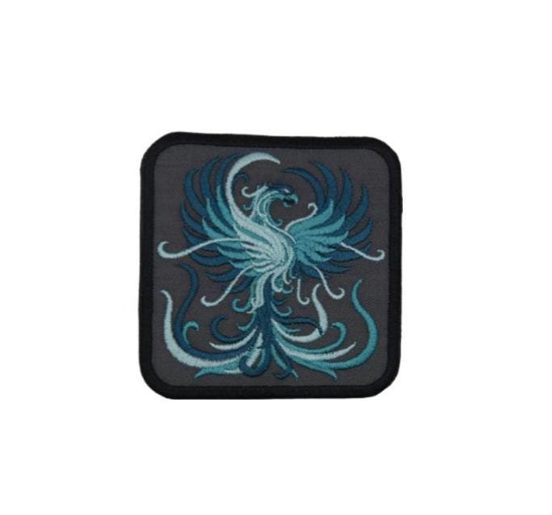Fire Phoenix Iron on Patch in Teal Blues Embroidered Iron on Fabric ...