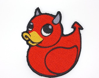 Red Devil Duck Patch – Embroidered Iron-On Applique for Off-Road Ducking & Alternative Gift