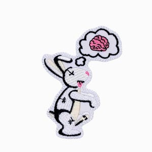 Zombie Bunny Embroidered Iron On Patch – Pastel Goth Rabbit Brains