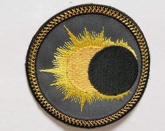Geborduurde zonsverduisteringspatch – Celestial Badge, opstrijkbare astronomie-borduurbadge