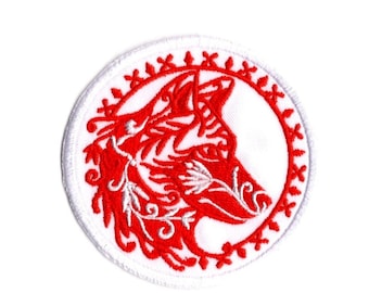 Spirit Wolf Embroidered Iron-On Patch - Celtic Wolf Design Fabric Badge