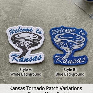 Kansas Tornado Patch | Embroidered Travel Souvenir, Blue or White Options