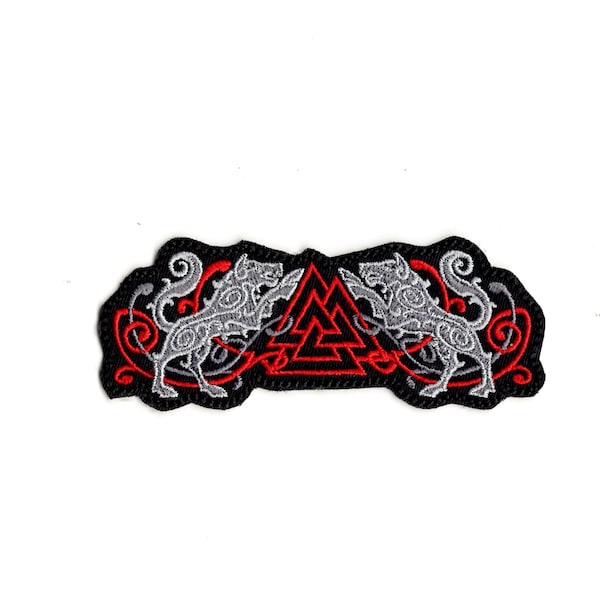 Valknut Wolves Patch Embroidered Iron On Fabric Viking Fenrir Wolf Patch by BalkisBoutique!