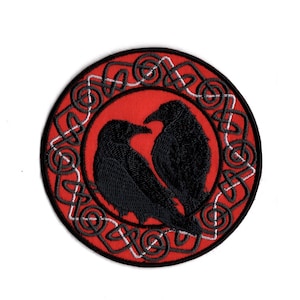 Celtic Crow&#39;s Iron On Patch Embroidered Celtic Crow Patch Black Bird&#39;s Fabric Patch by BalkisBoutique!