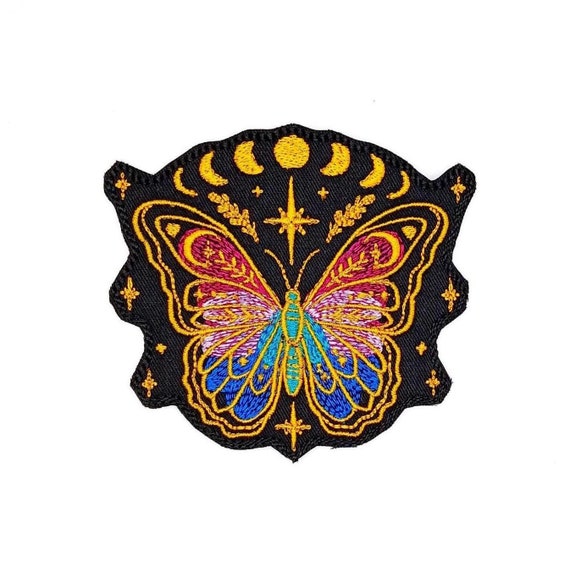 Celestial Butterfly Embroidered Iron-On Patch – Mystical Nature & Cosmic Design by BalkisBoutique!