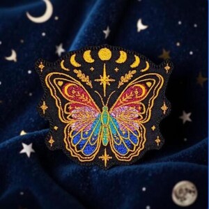 Celestial Butterfly Embroidered Iron-On Patch – Mystical Nature & Cosmic Design by BalkisBoutique! image 4