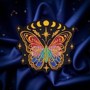 Celestial Butterfly Embroidered Iron-On Patch – Mystical Nature & Cosmic Design by BalkisBoutique! image 6