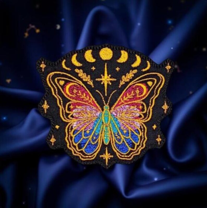 Celestial Butterfly Embroidered Iron-On Patch – Mystical Nature & Cosmic Design by BalkisBoutique! image 6