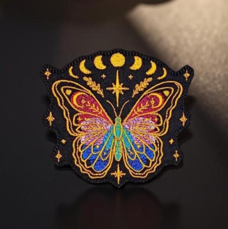 Celestial Butterfly Embroidered Iron-On Patch – Mystical Nature & Cosmic Design by BalkisBoutique! image 5