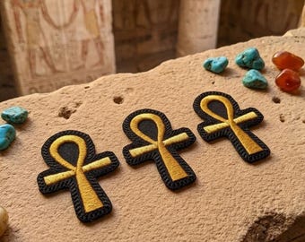 Mini Ankh Patch: Iron On Embroidered Gold Metallic Egyptian Symbol